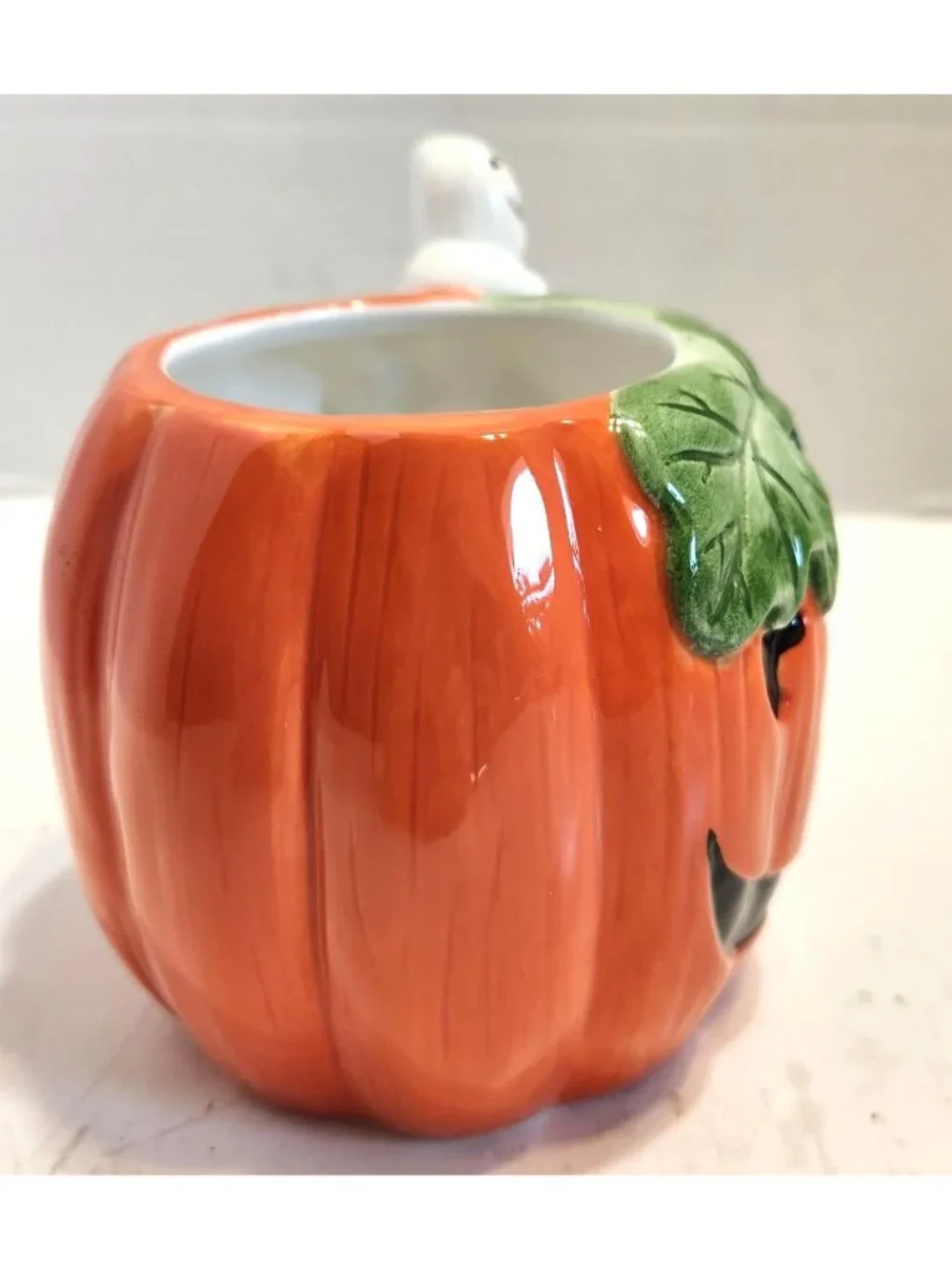 Fitz And Floyd Essentials Pumpkin Mug With Ghost Handle Ceramic Halloween Decor